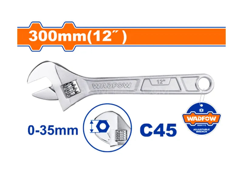 WADFOW 12-Inch 300mm C45 Carbon Steel Adjustable Wrench Shifter Scale Utility Spanner WAW1112 Wadfow